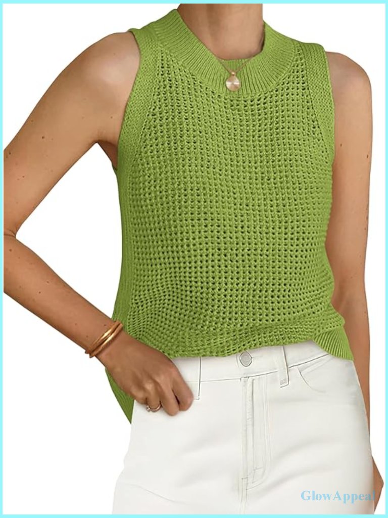 Crochet Tank Top Sleeveless Knit Sweater Vest Summer Beach Cover Up